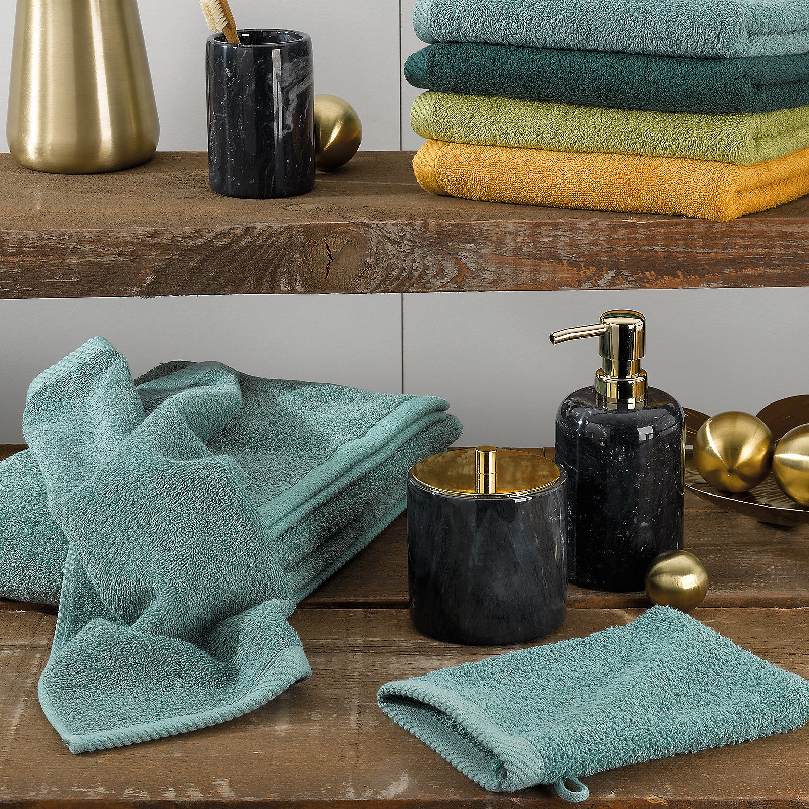 Kela Duschtuch LADESSA in Farbe Alpengrün, Handtücher, Badetücher, Türkis, Baumwolle, Badzubehör, handtücher, towels, badetücher, teal, marmoroptik