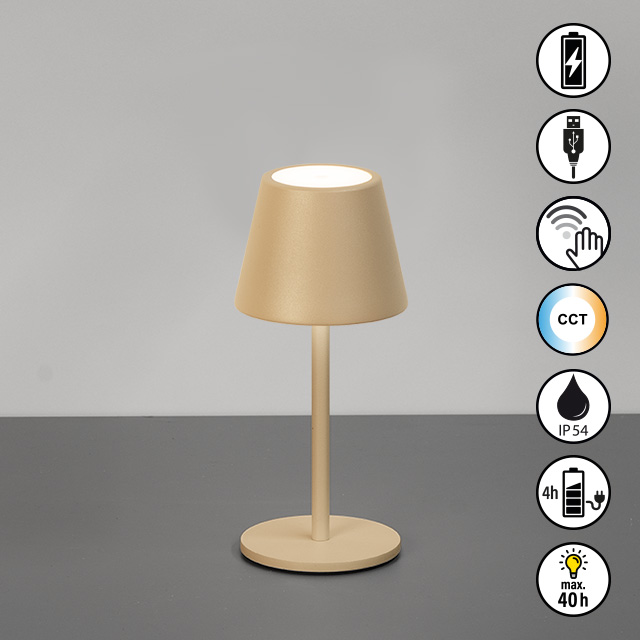 FH Lighting LED-Tischleuchte SALERNO in Metall sandfbg., Tischleuchte, Lampenschirm, Stehleuchte, Beige, Holz