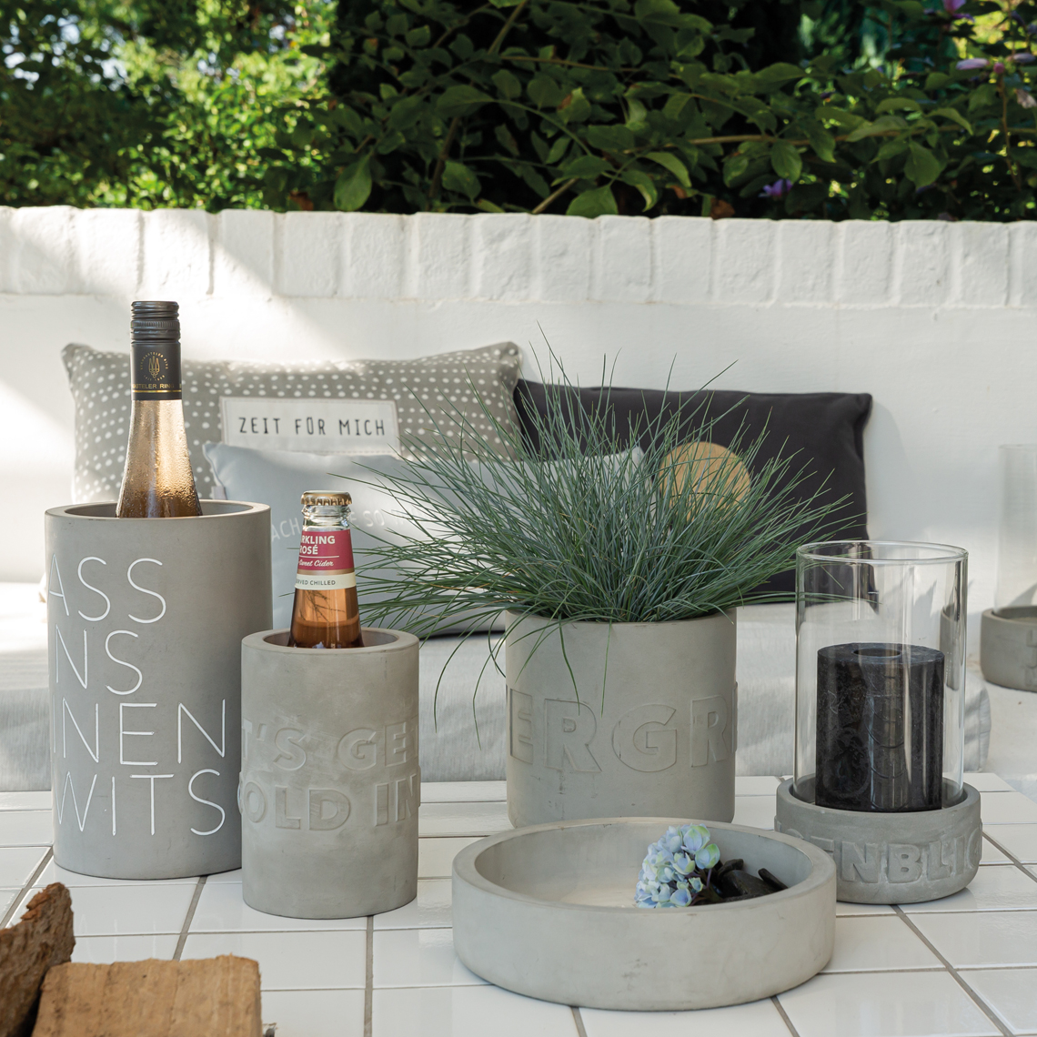 Betonwindlicht AUGENBLICK in Farbe grau, Betonpflanzkübel, Blumentopf, Pflanztöpfe, Dekoration, Grau