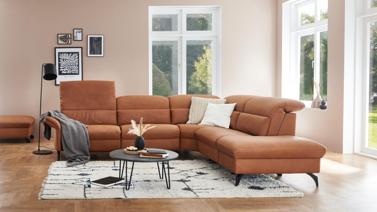 Himolla Rundecke Spektra (1480) Braun, sofa, ecorner sofa, leder, tann, wohnzimmer