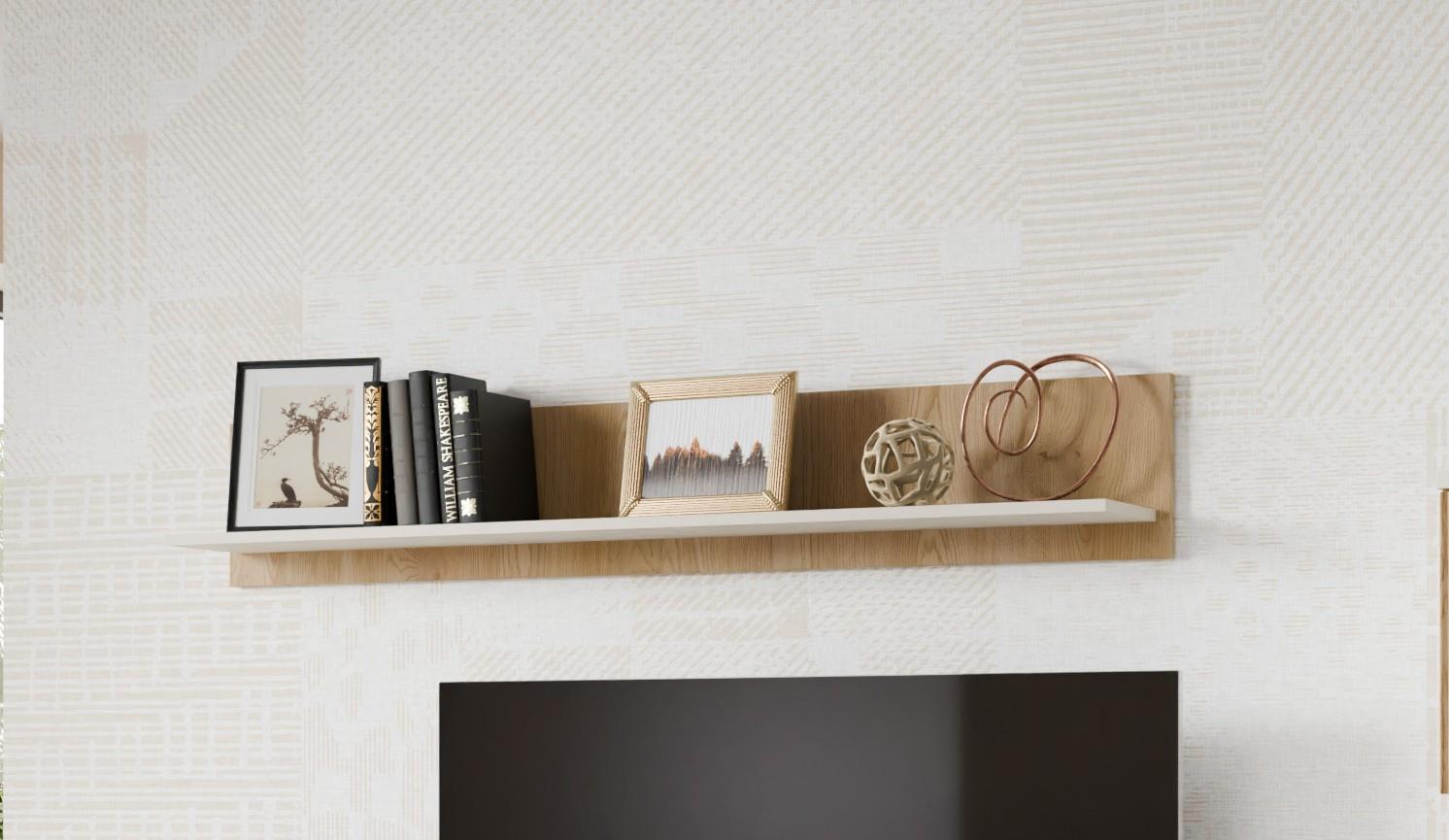 Wandregal MOSANO ca. B150 H25 T22 cm in Cashmere, Cremona Eiche, wandregal, wanddeko, holzregal, rahmen, skulptur