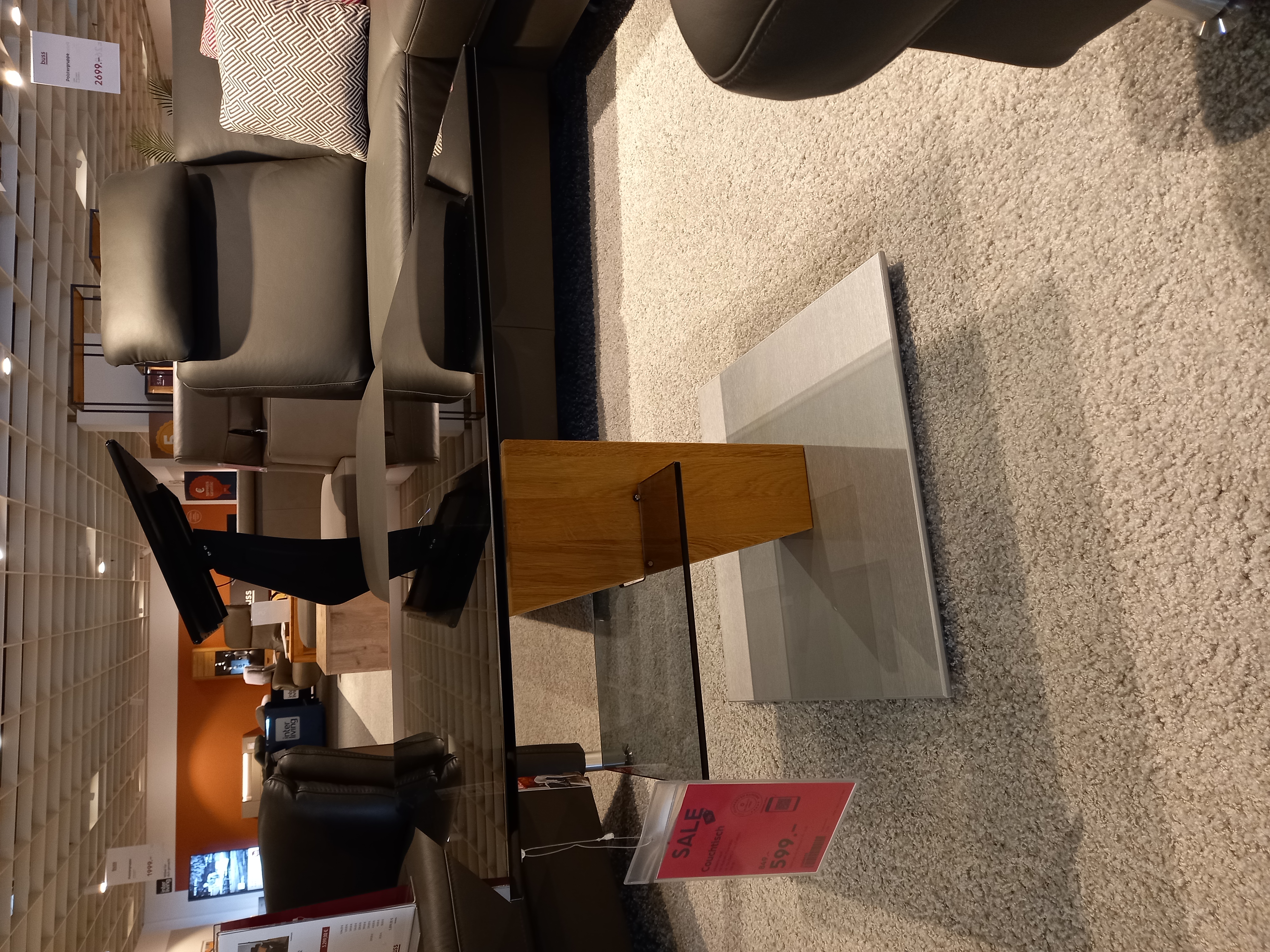 Vierhaus Couchtisch höhenverstellbar, ca. 70 x 70 x 47 - 65 cm in Wildeich geölt mit Parsolglasplatte, Innenarchitektur, Wohnzimmer, Bodenbeläge, Sperrholz, Inneneinrichtung