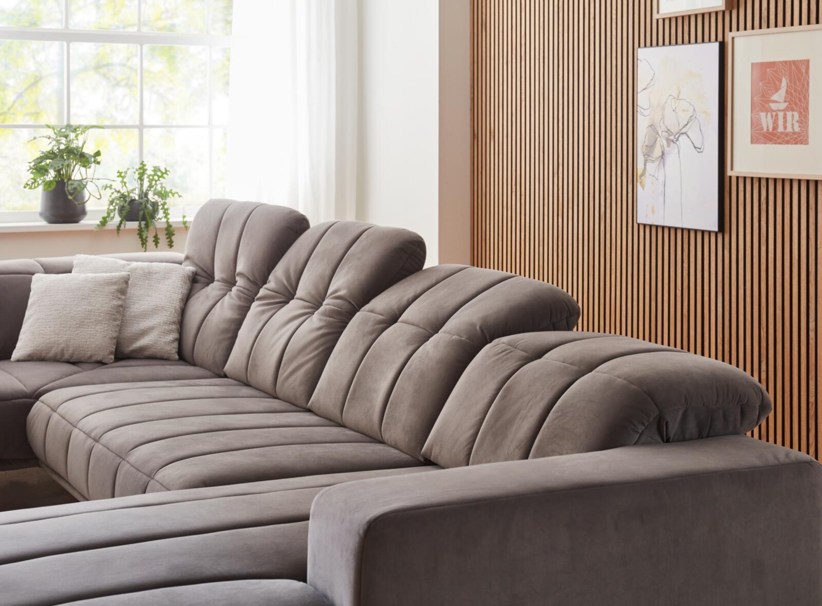 Modulmaster Wohnlandschaft MM-MP1152 ca. 383x219cm in Stoff Salsa grey, Sofa, Wohnzimmer, Grau, Kuschelsessel, Samt