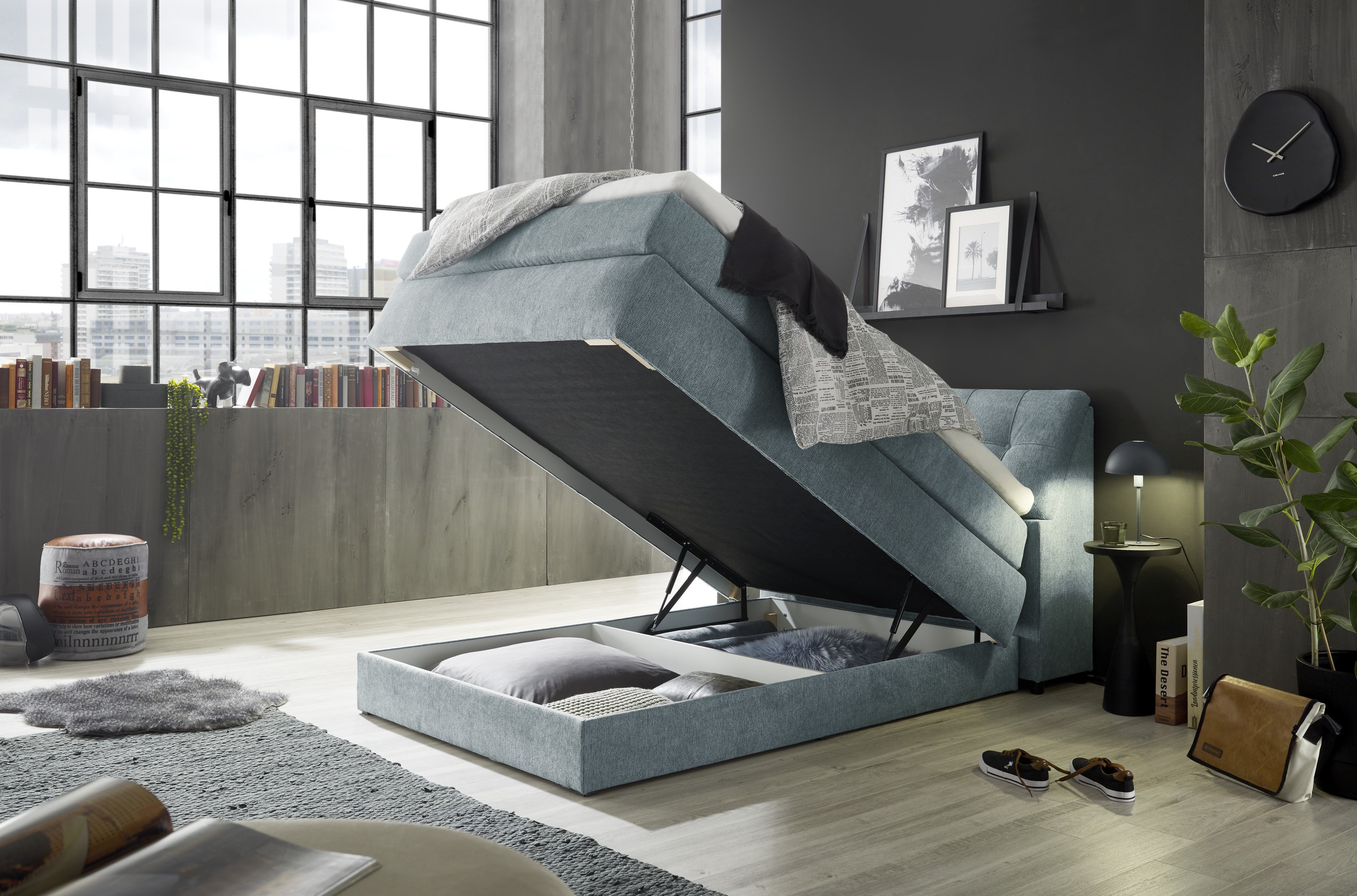 Set One by Musterring Boxspringbett FAIRFIELD ca. 140x200cm in Stoff Glow ice blue