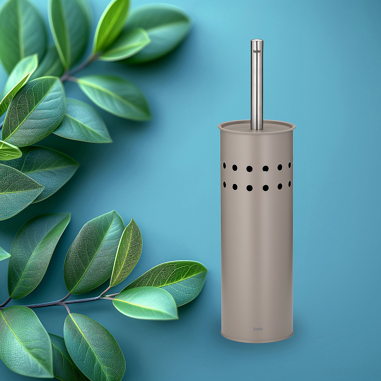 Kela WC-Garnitur LEO in Farbe Cashmerebraun, toilette, raucheinsatz, untersetzer, stempel, perkolator, Küche, Edelstahl, Perforierter Halter, Stab/Stiel, neutral_beige