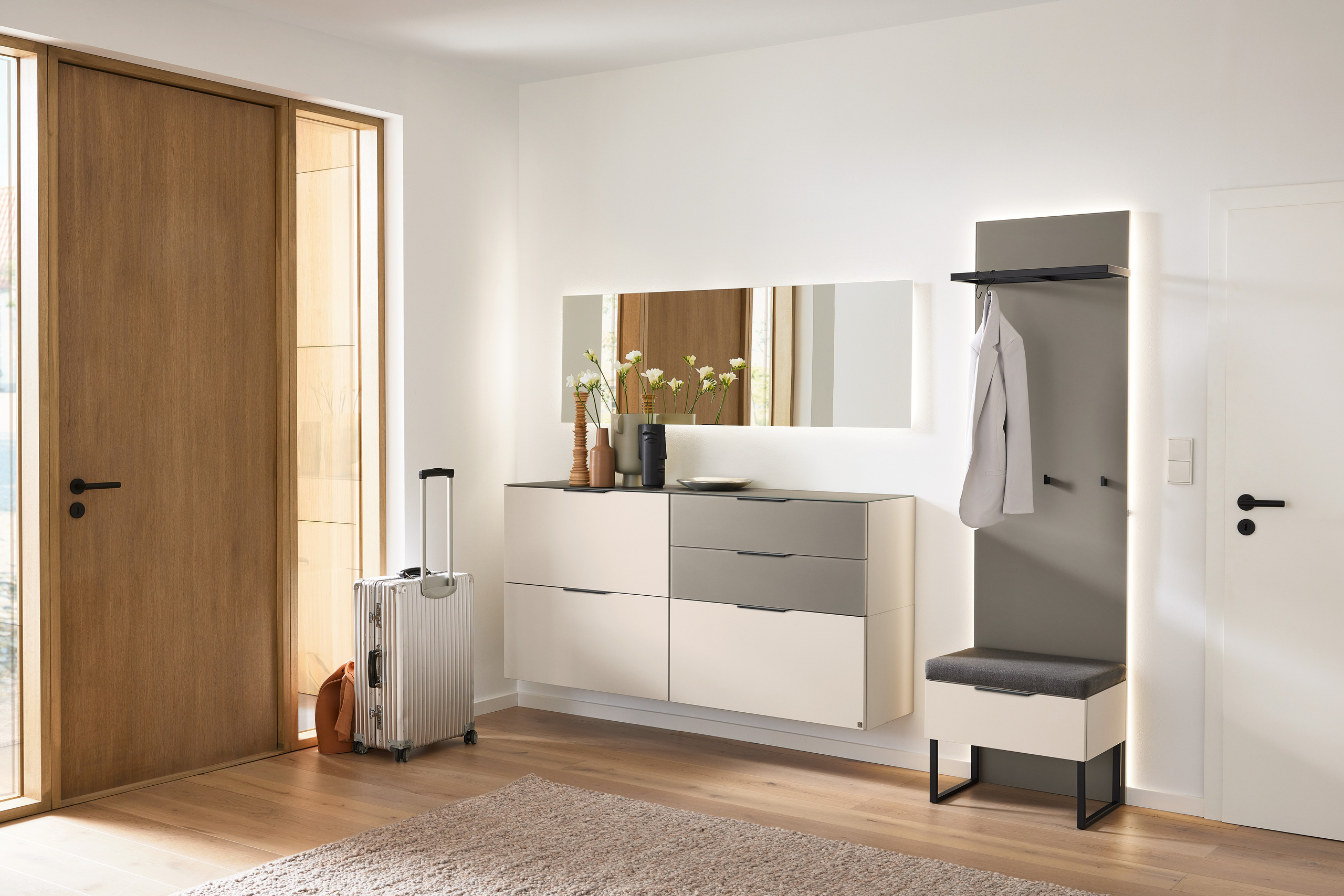 Musterring Garderobenkombination OVIDA ca. B240 H202 T40 cm in Cotton dekor, Garderobe, Kommode, Spiegel, Flur, Hakenleiste