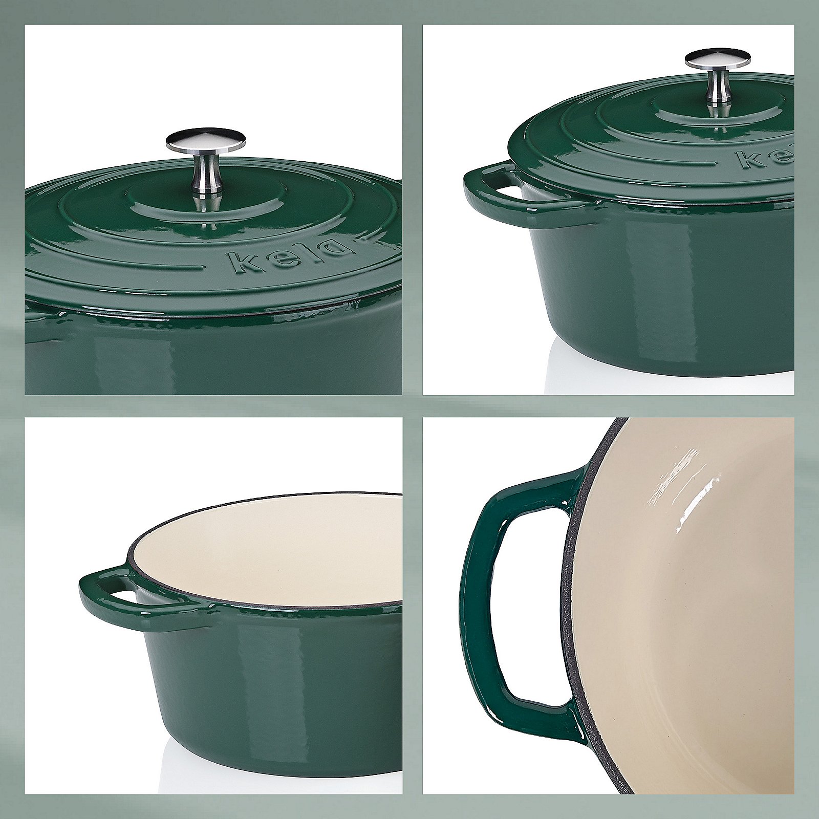 Kela Bräter rund 3,80l CALIDO in Smaragdgrün, Gartenkessel, Emailliert, Grün, Stielgriff, Deckel, Kochtopf, Stieltopf, grün, Emailliert, Griff