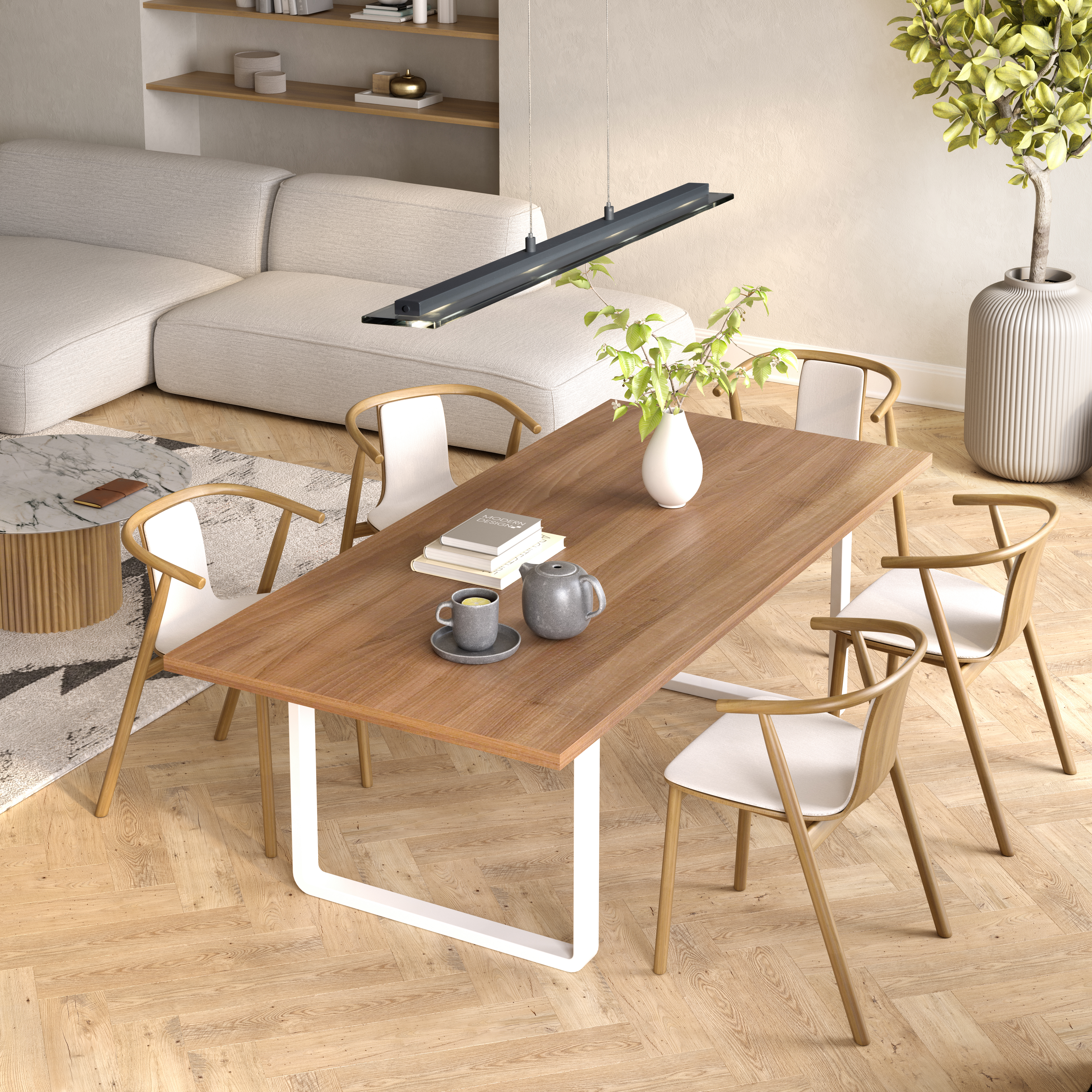 Fischer & Honsel LED-Pendelleuchte TORVI 4-flammig in Farbe Metall sandgrau/Glas rauchfarbig