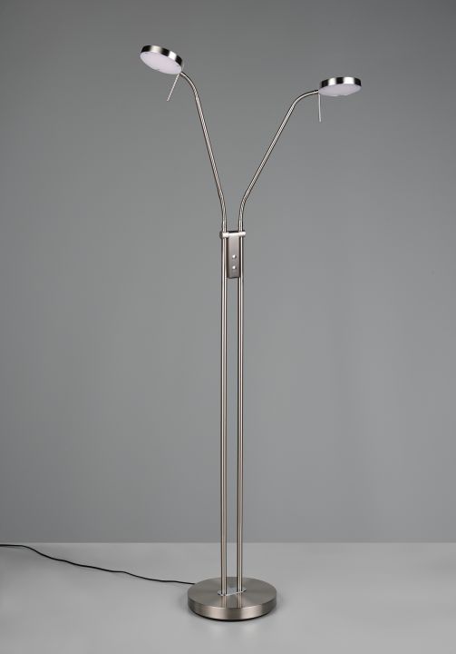 Trio LED-Stehleuchte MONZA 2-flammig in Farbe Nickel matt, Kunststoff weiß Trio LED-Stehleuchte MONZA 2-flammig in Farbe Nickel matt, Kunststoff weiß, Lampe