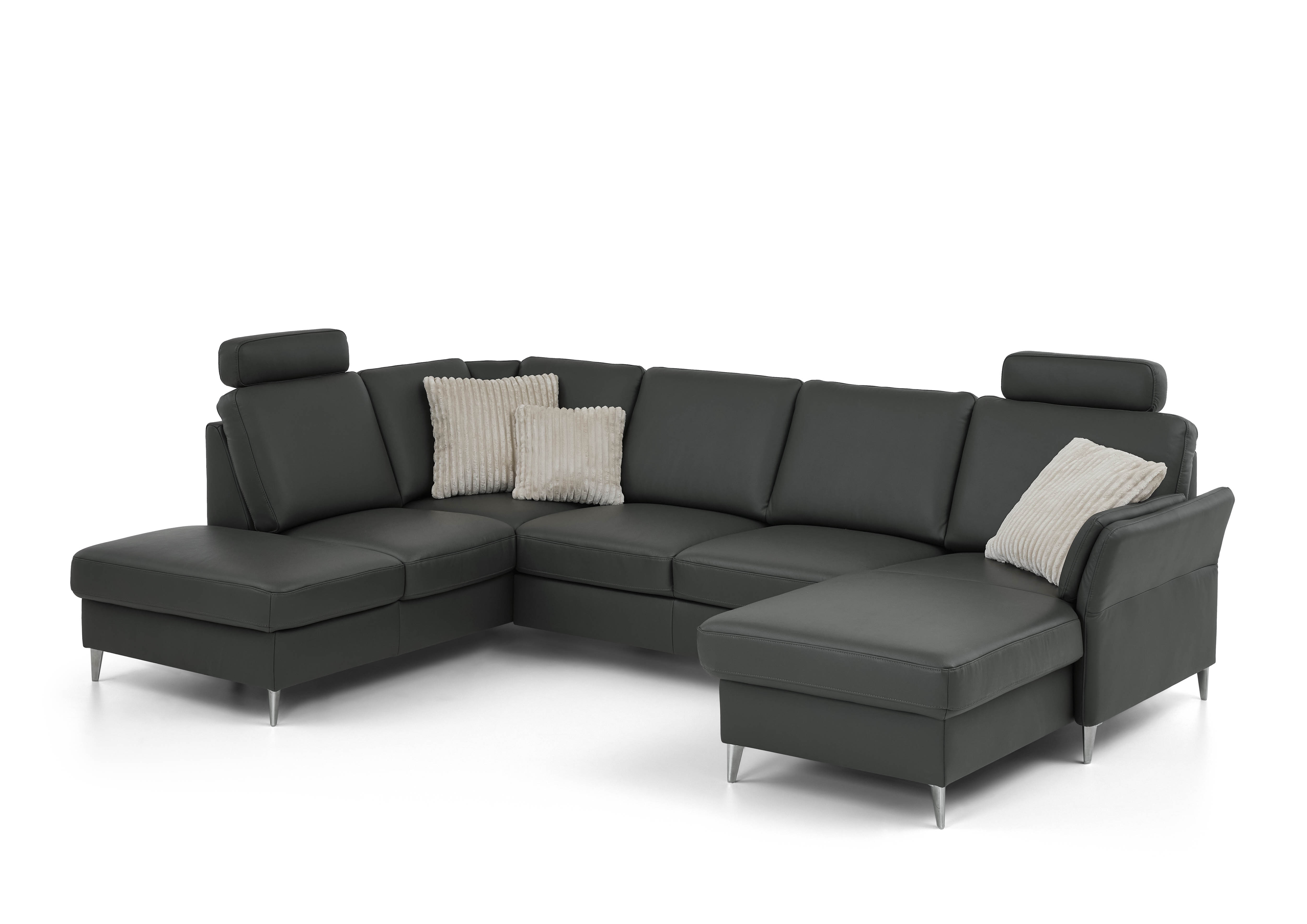 Modulmaster Polstergruppe MM-PN1080  Schwarz, Ecksofa, Wohnlandschaft, Ledercouch, Grau, Sofakissen