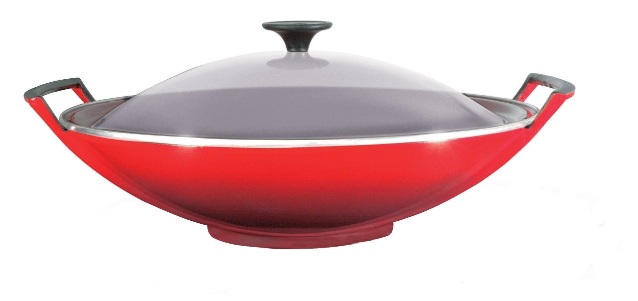 Le Creuset Wok mit Glasdeckel Kirschrot Le Creuset Wok mit Glasdeckel Kirschrot
