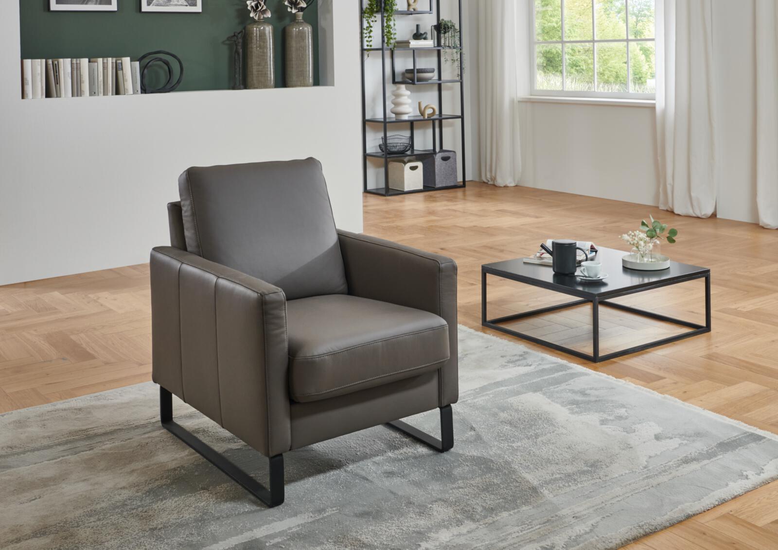 Carina Einzelsessel ANUK in Leder Soft-Line elephant, Sessel, Leder, Grau, Wohnzimmer, Beistelltisch