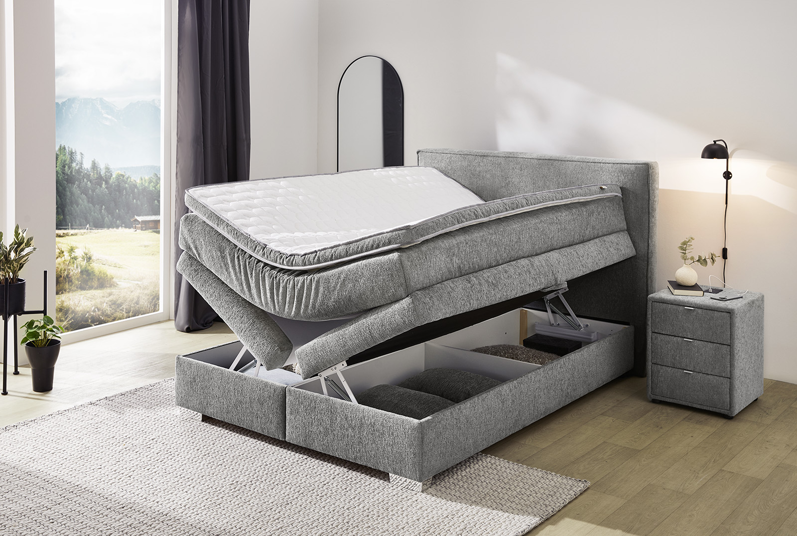 Jockenhöfer Boxspringbett THERESA ca.140 x 200 cm in Stoff 417/39 grau