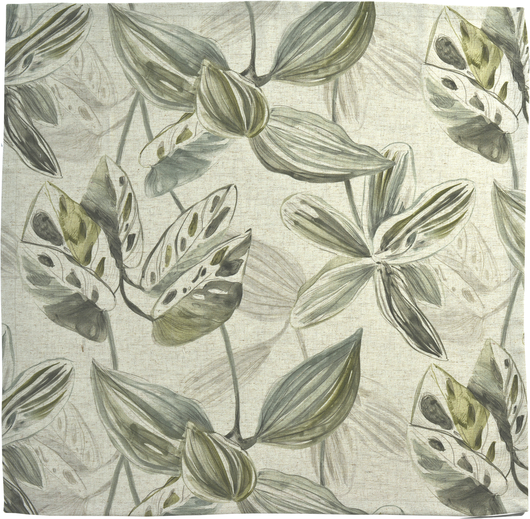 Sander Tischdecke SIENA ca. 90x90cm in Farbe green, tapezierte textur, pflanzenmuster, blätterdesign, neutraler hintergrund, kissenbezug muster