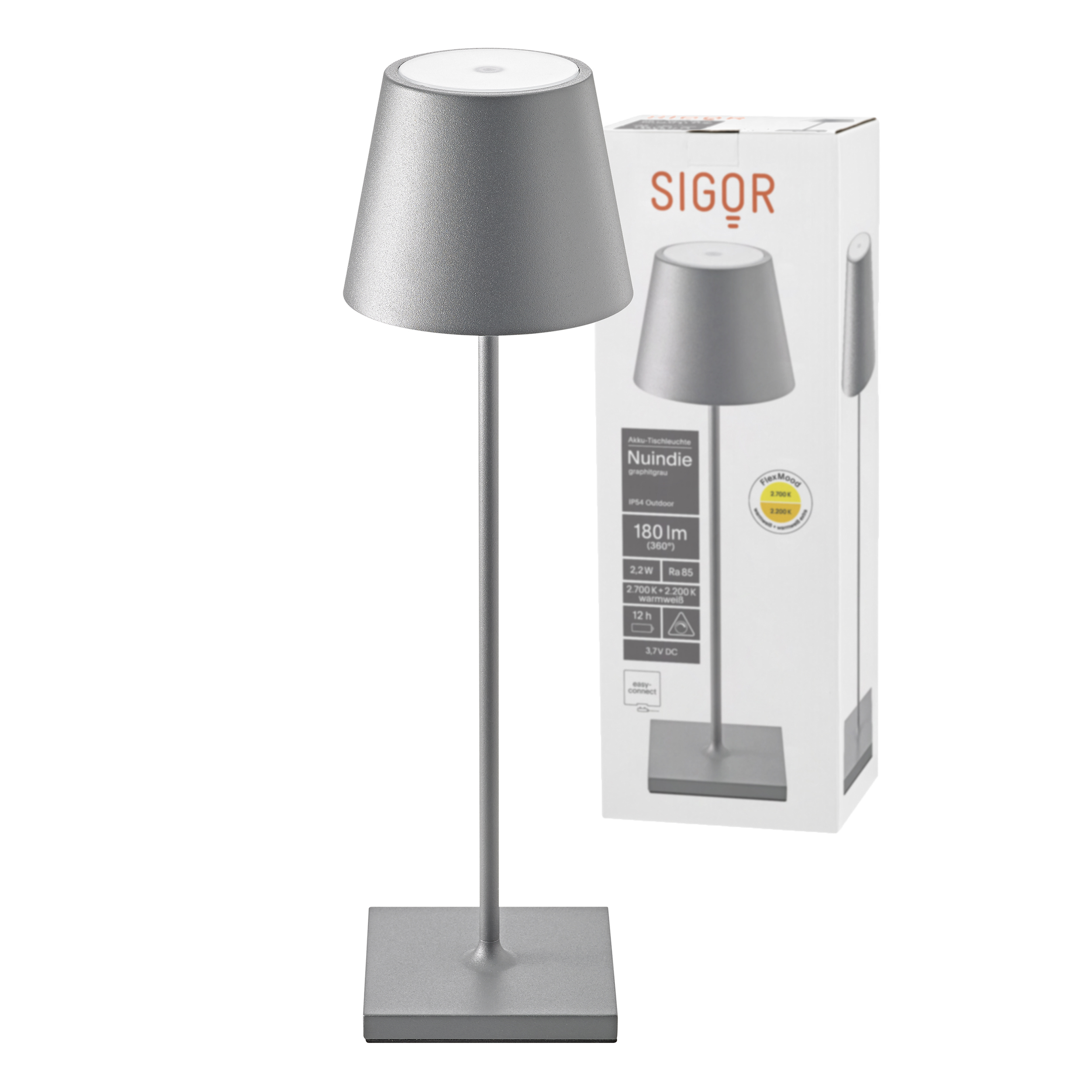 Sigor LED-Akku-Tischleuchte Nuindie in Farbe graphitgrau, dimmbar Sigor LED-Akku-Tischleuchte Nuindie in Farbe graphitgrau, dimmbar
