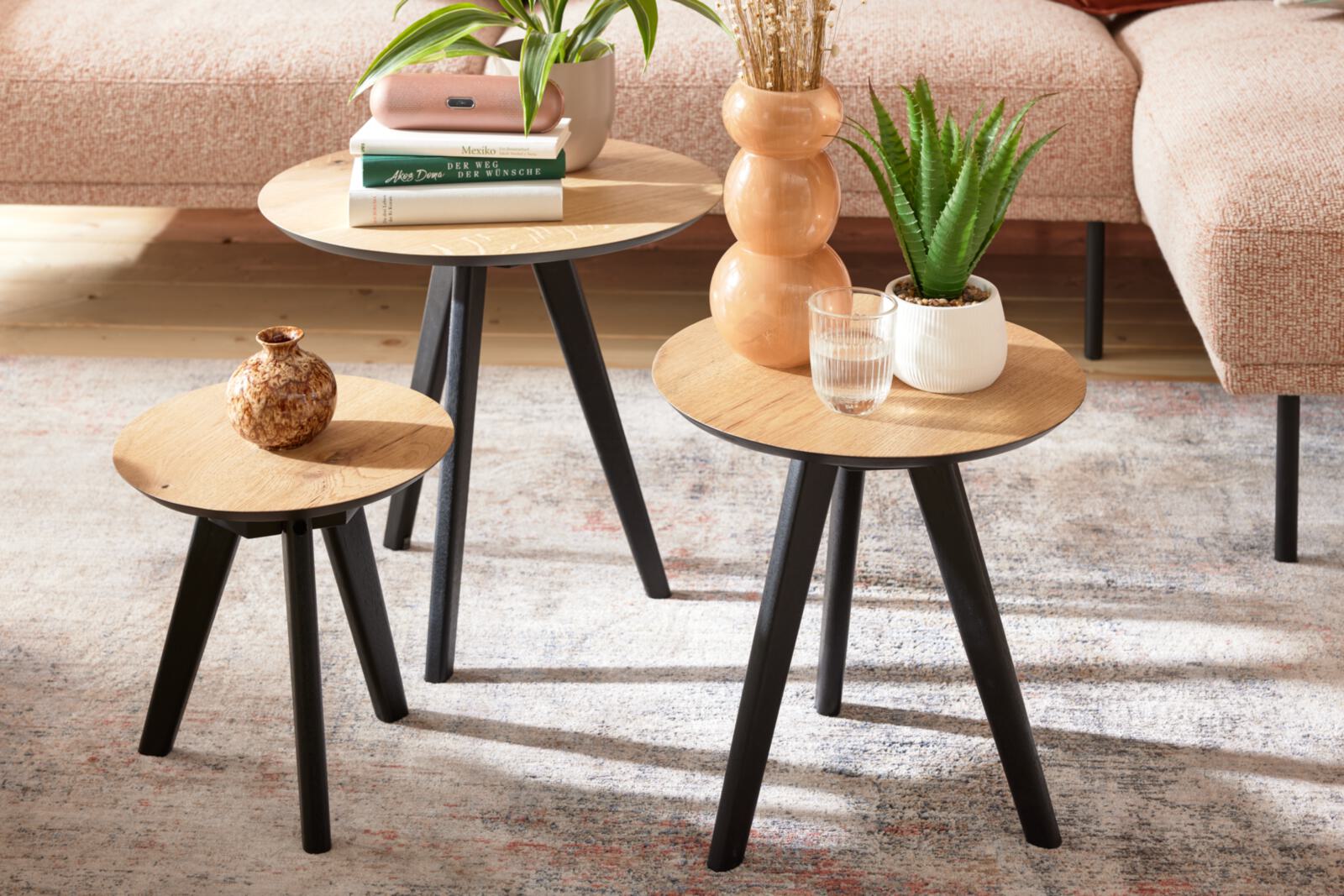 Roomio Couchtisch 3er-Set NO. 2002 mit Platte aus Eiche Echtholzfurnier natur