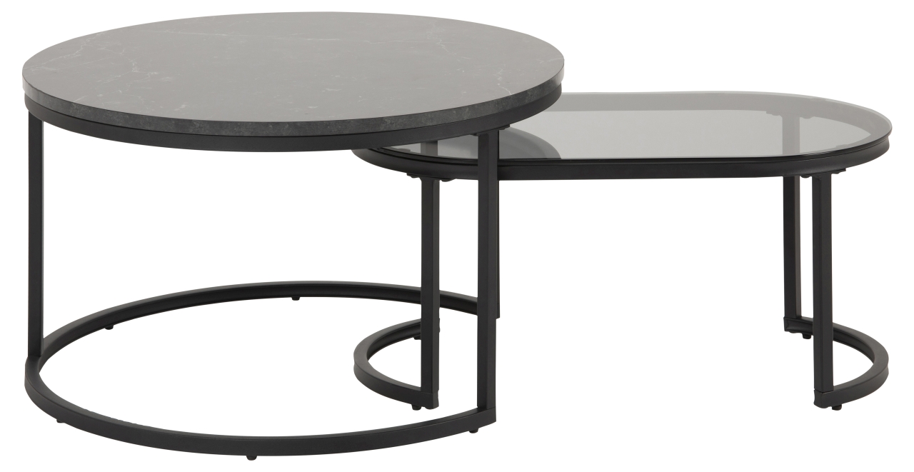 Actona Couchtischsatz SPIRO ca. 70x70cm in Melamin Marmor schwarz/Glas Rauch gebeizt
