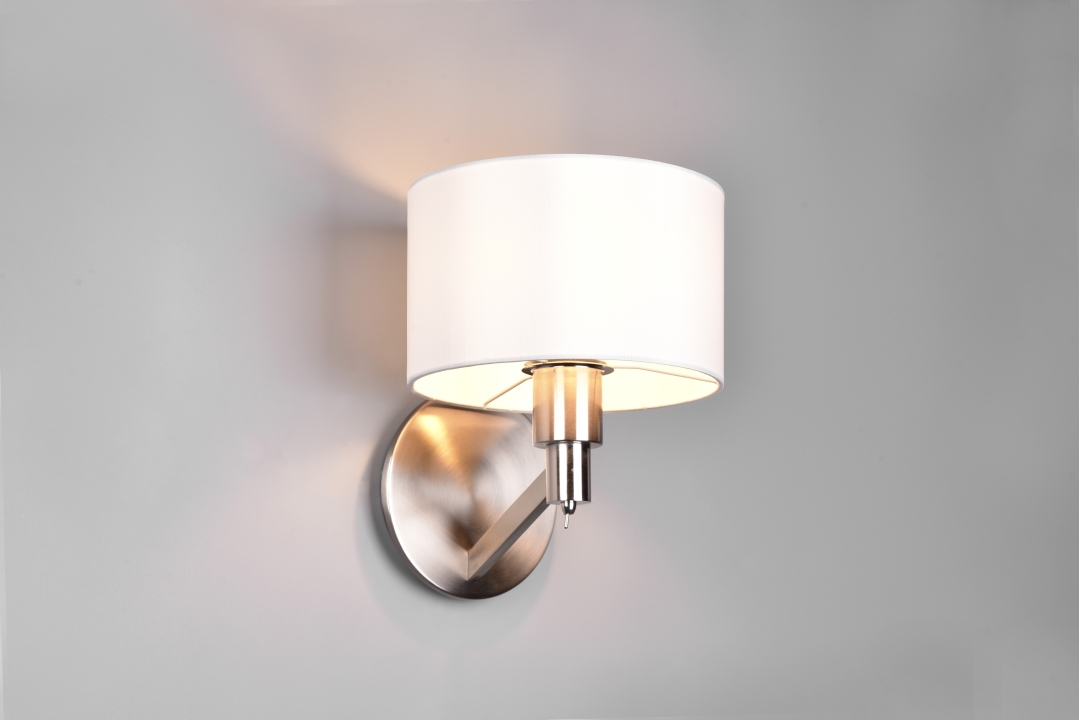 Trio Wandleuchte CASSIO in Nickel matt, Stoff weiß