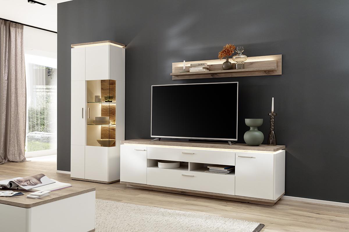 MCA Furniture Wohnkombinationnation PALERMO ca. B295 H208 T50 cm in Softwhite tiefgezogen
