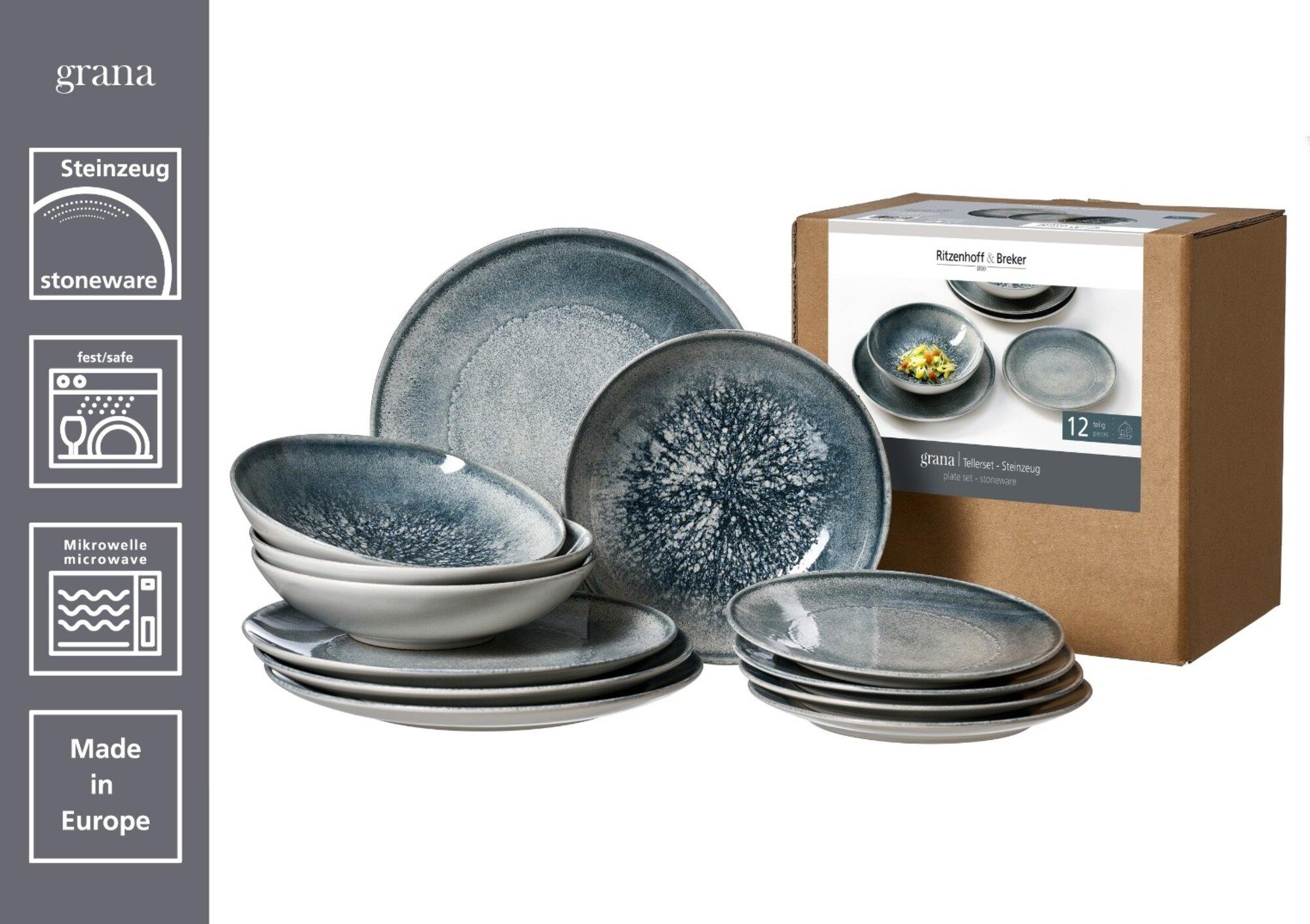 Ritzenhoff & Breker Tellerset GRANA in Farbe Grau Ritzenhoff & Breker Tellerset GRANA in Farbe Grau, steingut, teller-set, ton-in-ton, keramik, geschirr-set