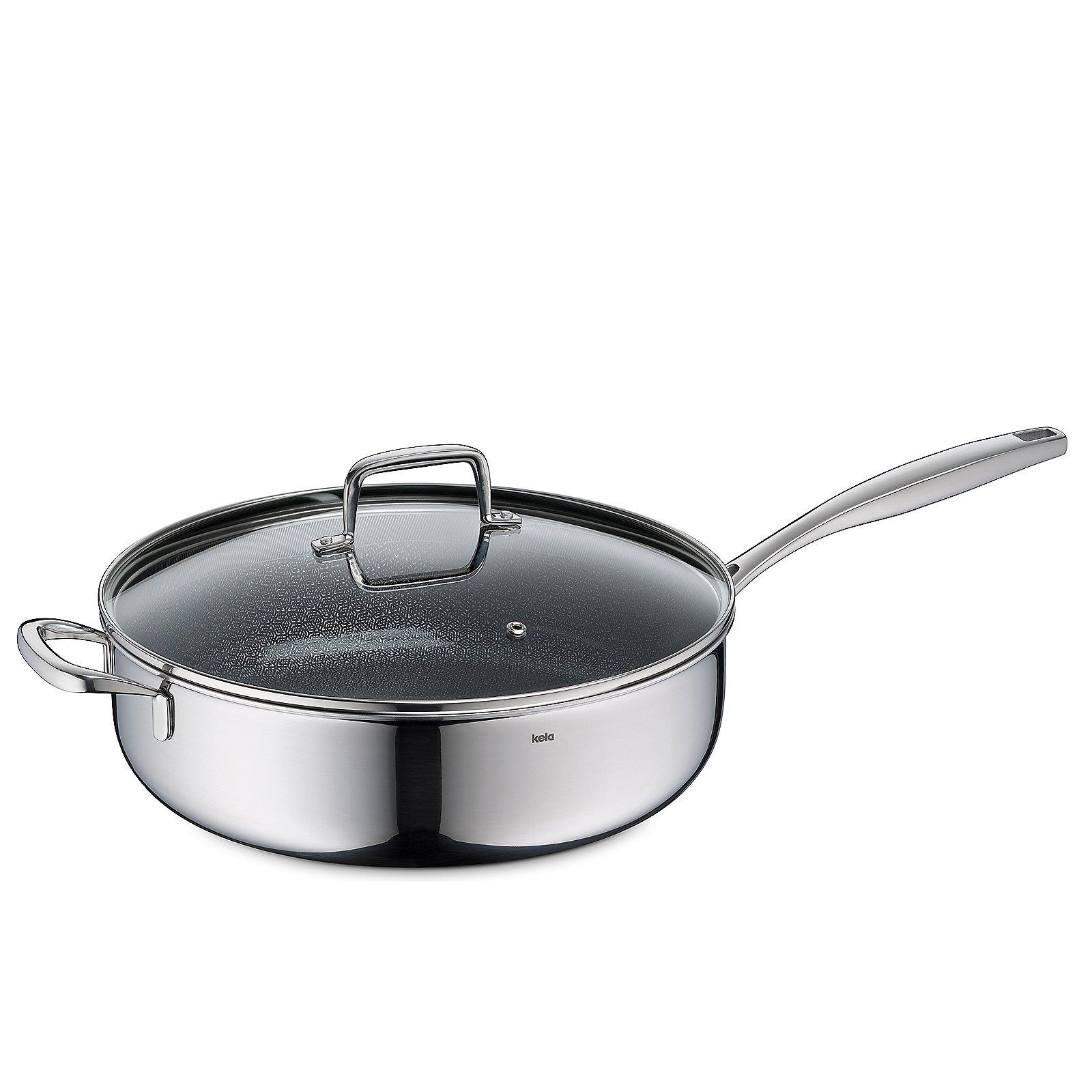 Kela Schmorpfanne FLAVORIA in Farbe Silber, Pfanne, Stielpfanne, Glasdeckel, Edelstahl, Glasdeckel