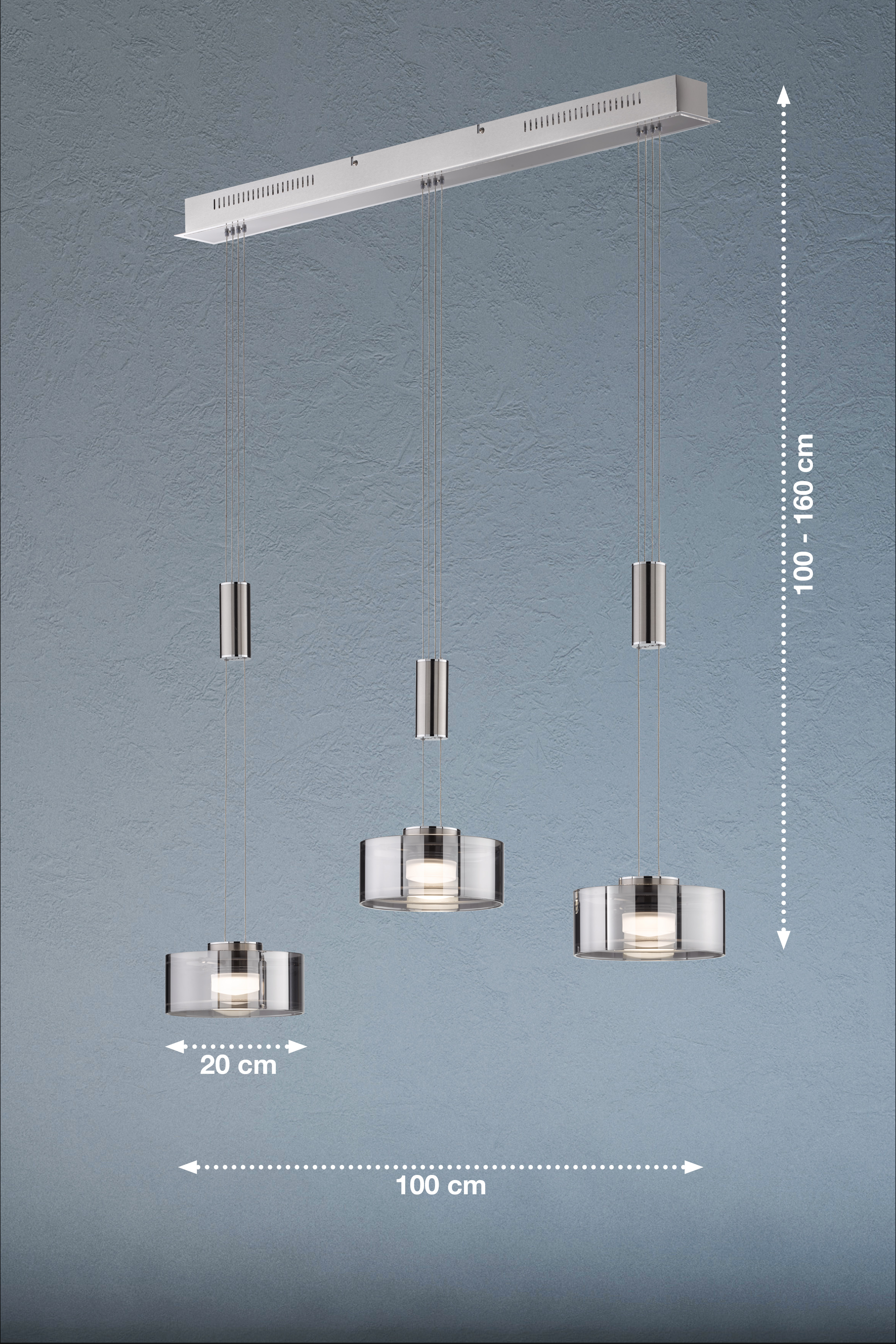Fischer & Honsel LED-Pendelleuchte LAVIN ca. B20 L100 cm in Nickel matt, Glas rauchfbg. Fischer & Honsel LED-Pendelleuchte LAVIN ca. B20 L100 cm in Nickel matt, Glas rauchfbg.