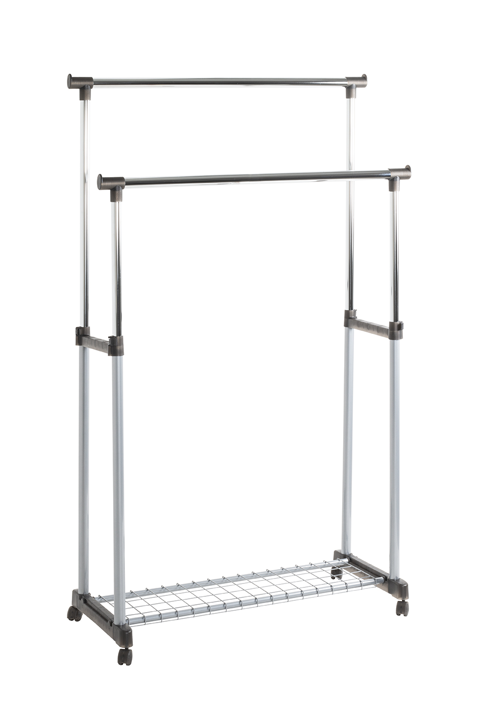 Haku Möbel Rollgarderobe DOUBLE in Farbe Alu, Chrom, Grau, Kleiderstange, Kleiderschrank, Stahlrohr, Schuh-/Wäschewagen, Rollwagen
