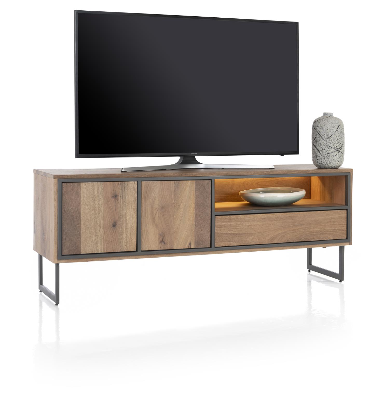 Henders & Hazel Lowboard TRAPANI ca. B160 H60 T42 cm in Mango furniert smoked lack., TV Konsole, Wohnzimmer Möbel, Holzoberfläche, LED Beleuchtung, TV-Lackierte Haut