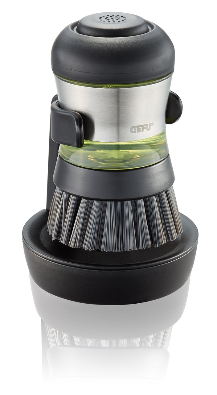 GEFU Spülmittelbürste SWIFT in schwarz/silber, Reinigungsbürste, Schrubber, Brillenhalter, Motorbürsten-Set, Handheld-Bürstenkopf
