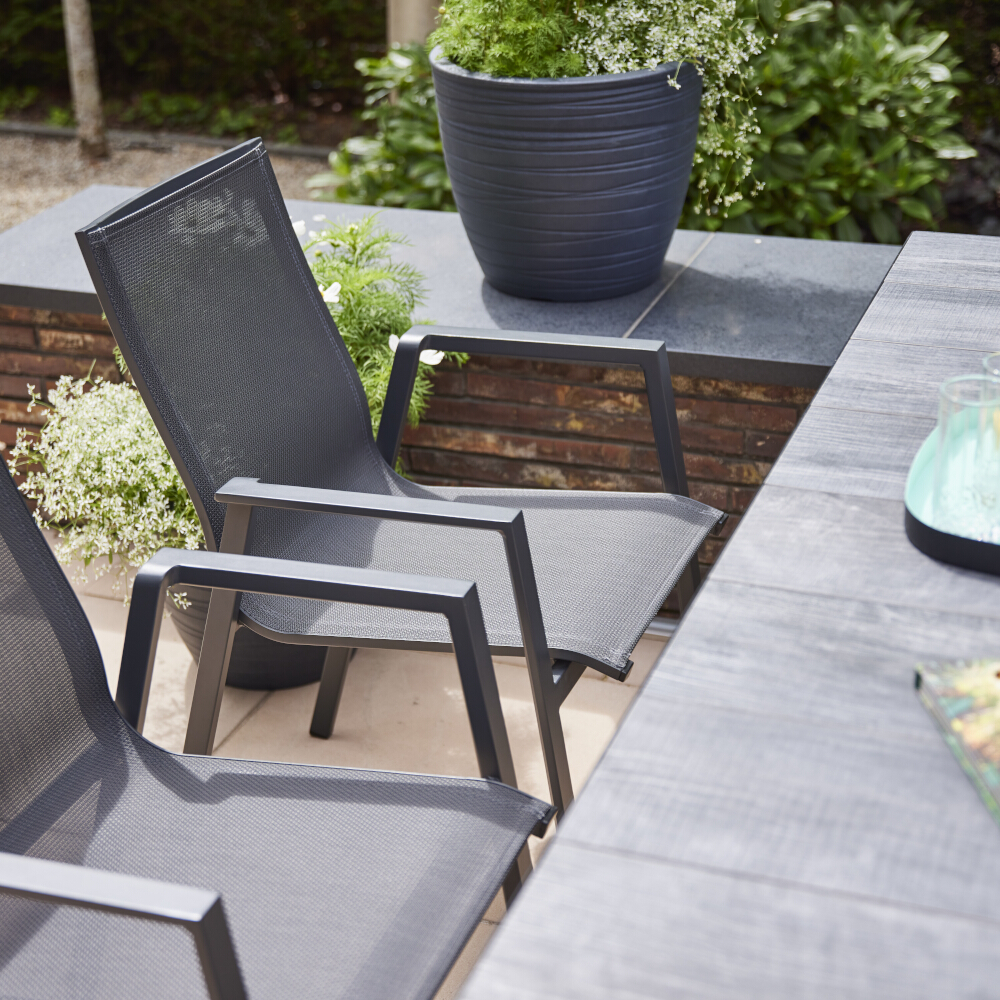 Stapelsessel RENO mit Ranotex-Gewebe in grau, Moebel, Stuhl, Pflanze, Tabelle, Innenarchitektur