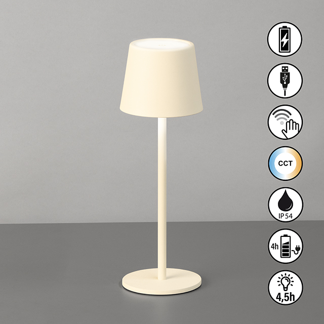 FH Lighting LED-Tischleuchte ROXI in Metall sandbeige