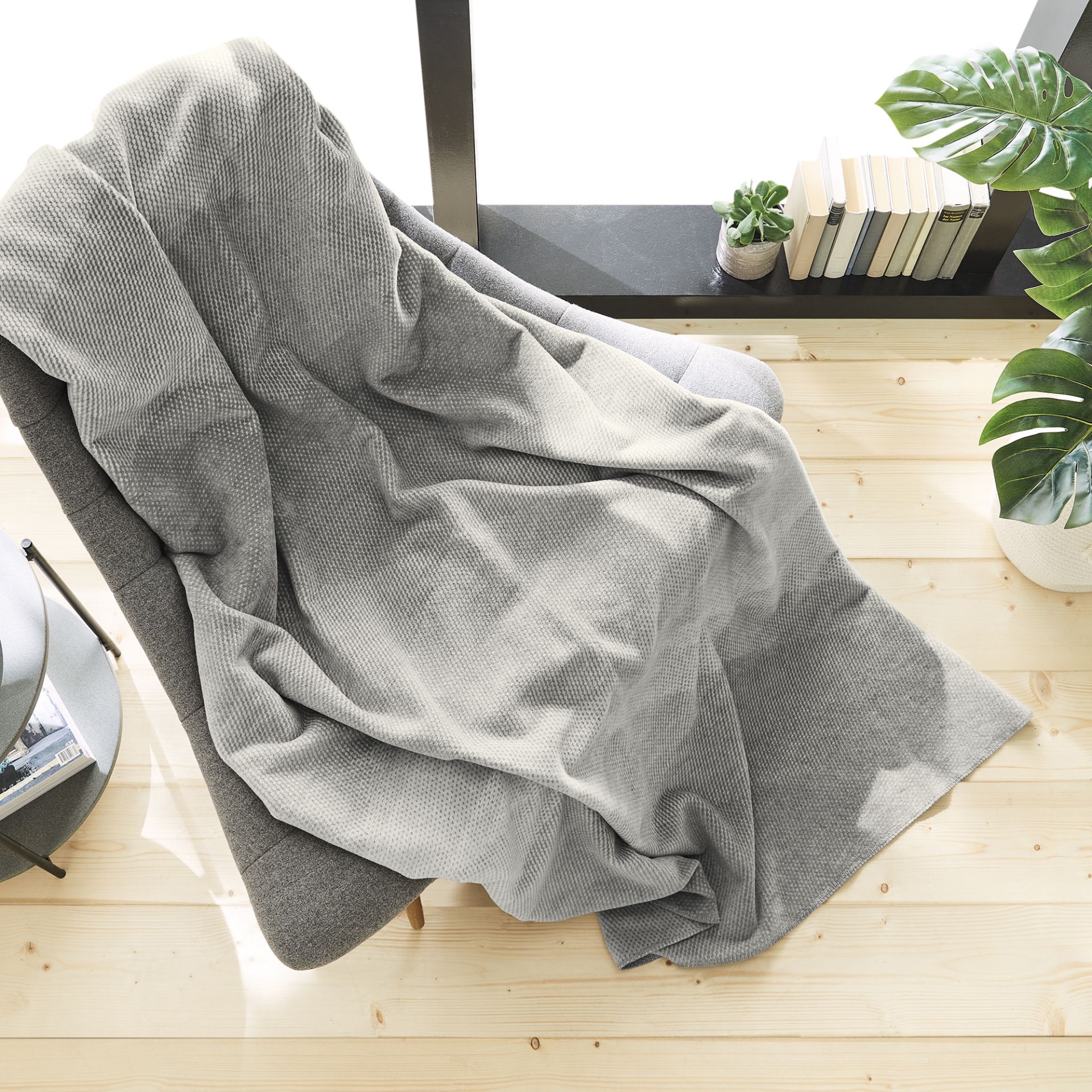 Ibena Jacquard-Bettüberwurf EGERSUND 220x260cm in Farbe anthrazit/wollweiß, Decke, Decke