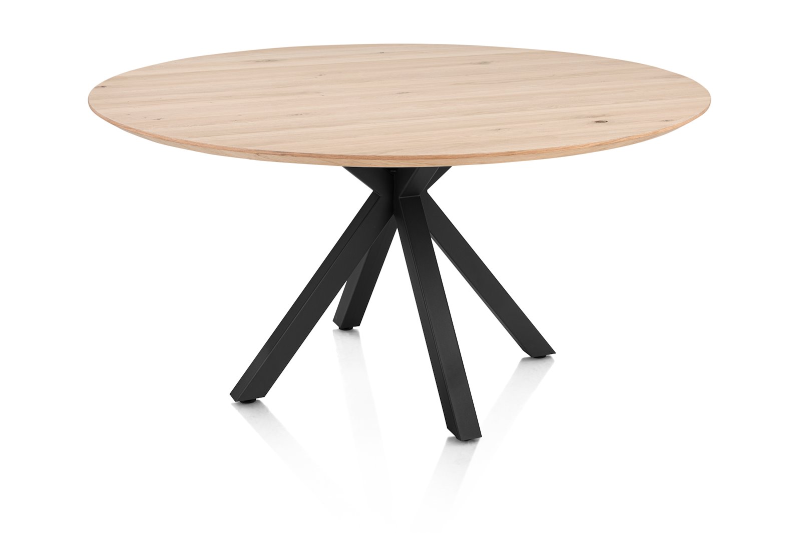 Henders & Hazel Esstisch CALETTA ca. B150 H77 T150 cm in Eiche furniert lackiert, runder tisch, holzplatte, holztop, schwarz metallbasis, runder esstisch