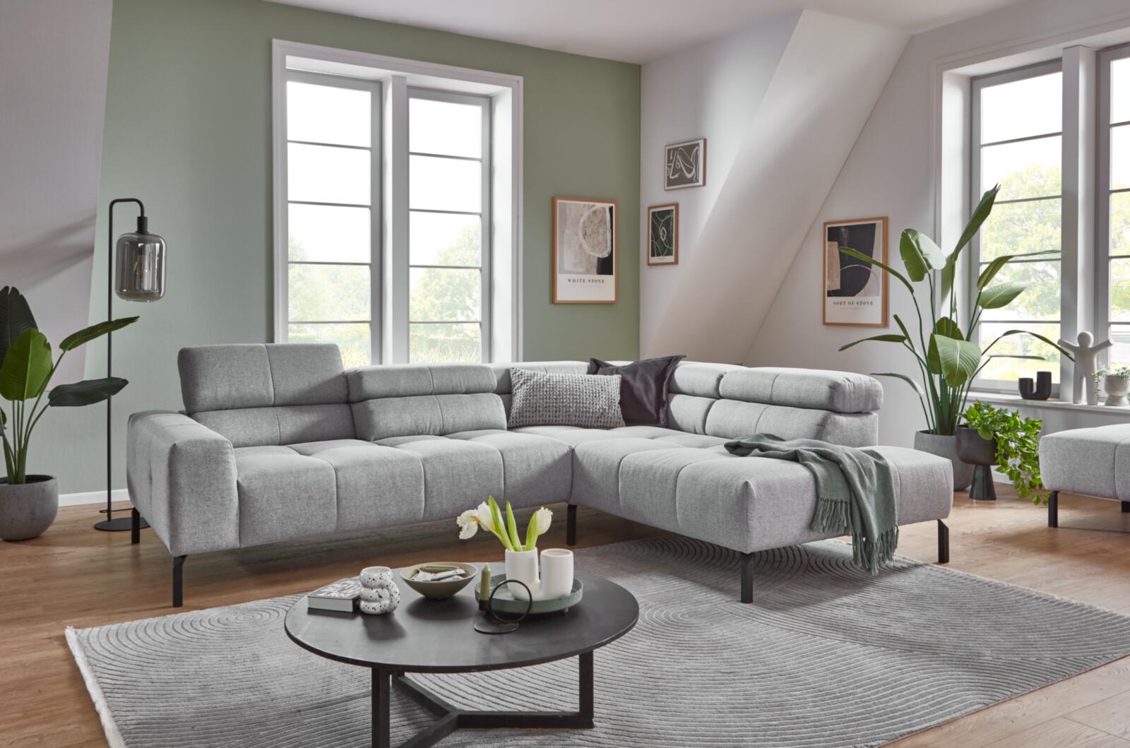 Candy Polsterecke SK-745 CLEVELAND MOVE ca. 279x224cm in Stoff Mono light grey, Dekoration für Zuhause, Couch, Mobiliar, Tabelle, Wohnzimmer