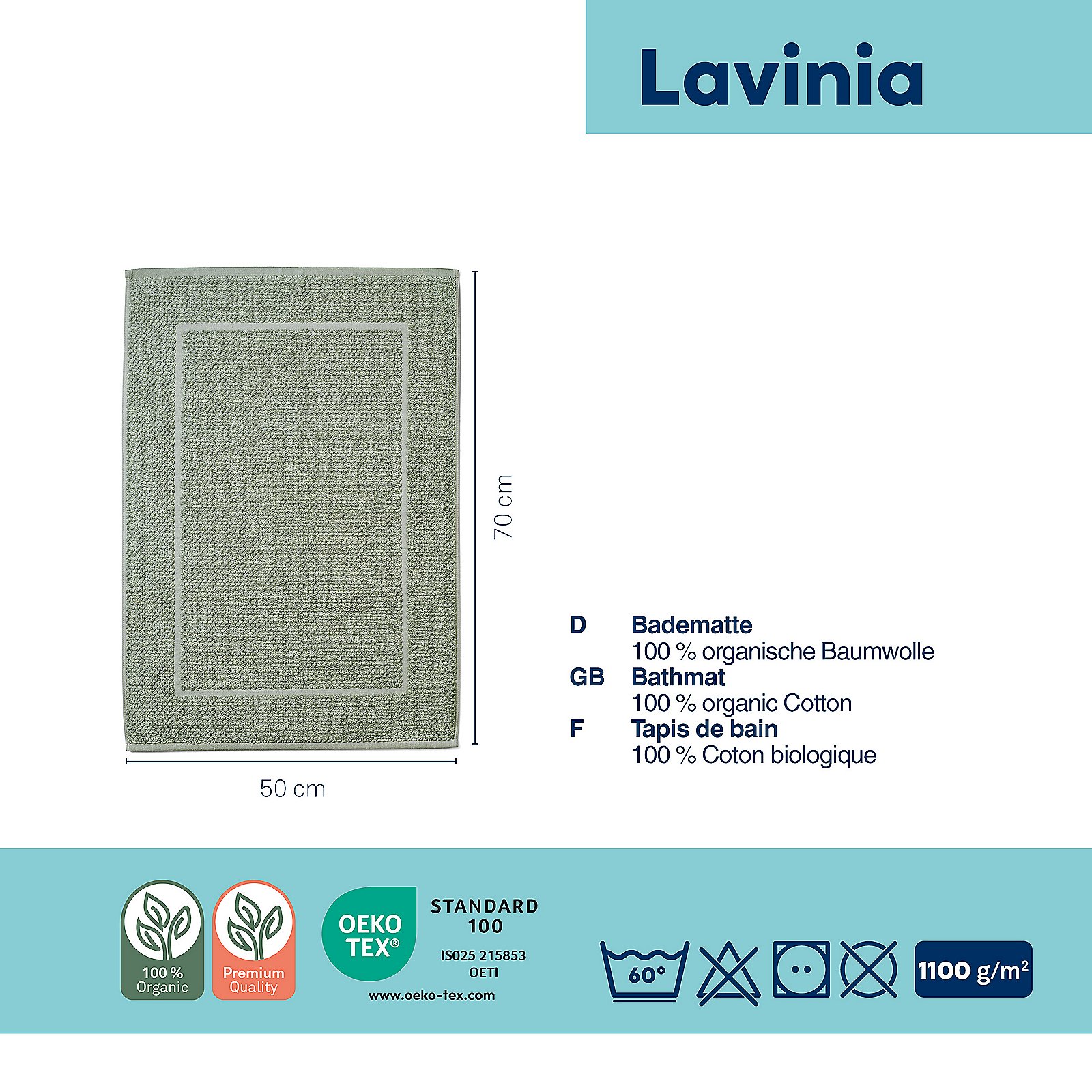 Kela BADVORLEGER LAVINIA in Farbe Hellgrau, Badematte, Baumwolle, organisch, 100%, Tuch