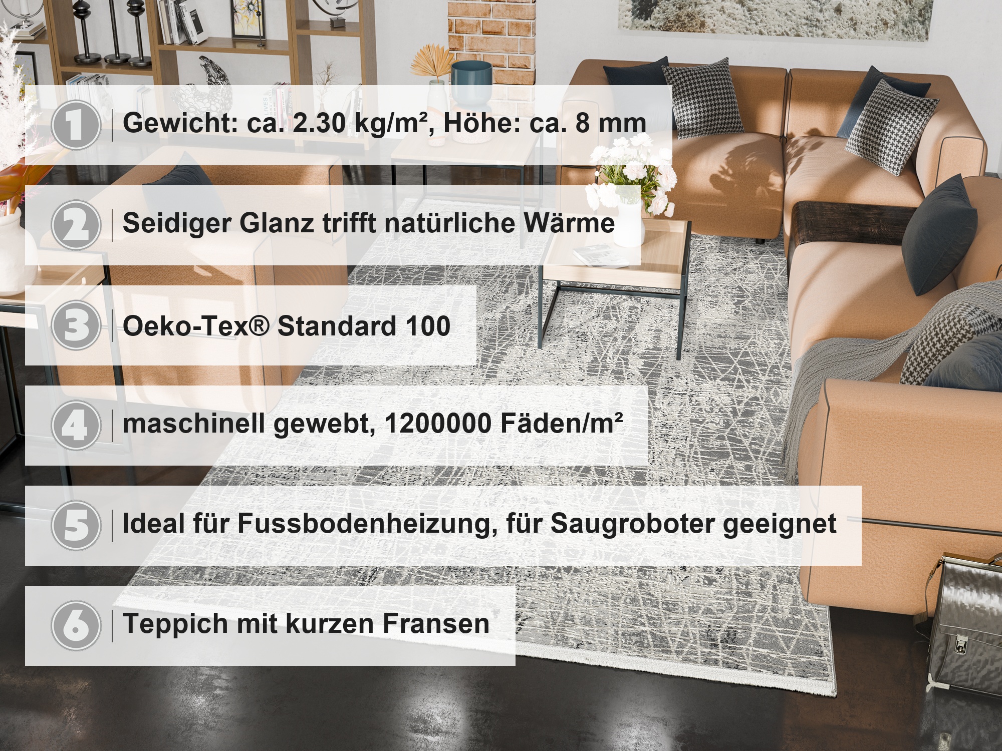 OCI Designer Teppich SCEENE ca. 140x200cm in Farbe creme-grau OCI Designer Teppich SCEENE ca. 140x200cm in Farbe creme-grau, wohnzimmer, sofa, beige, gleitende textur, teppich