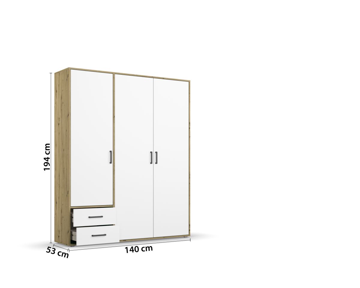 Rauch Drehtürenschrank VOYAGER 3-türig in Front alpinweiß/Korpus Eiche Artisan