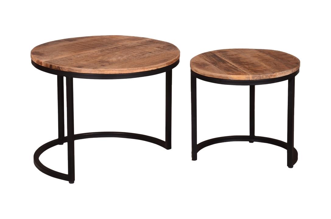 Direct 4 Home Couchtisch 2er SetIron ca. 58 / 42 cm Durchmesser in Massivholz natur
