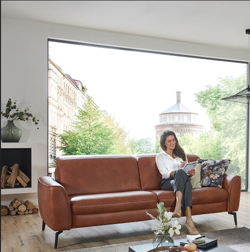Hukla Sofa 3-sitzig HU-PC23005 ca. B220 T105 cm in Leder Cloudy cognac 60