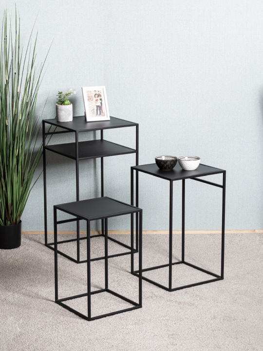 Haku Möbel Beistelltisch 3er Set in schwarz, ca. B 26 x H 42 x T 26 cm