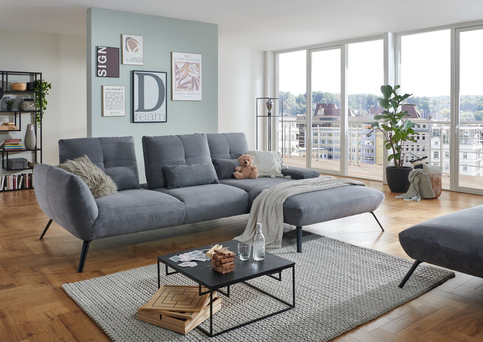 Poco Polstergruppe DOVER ca. 301x191cm in Stoff Cord Lincoln hellgrau
