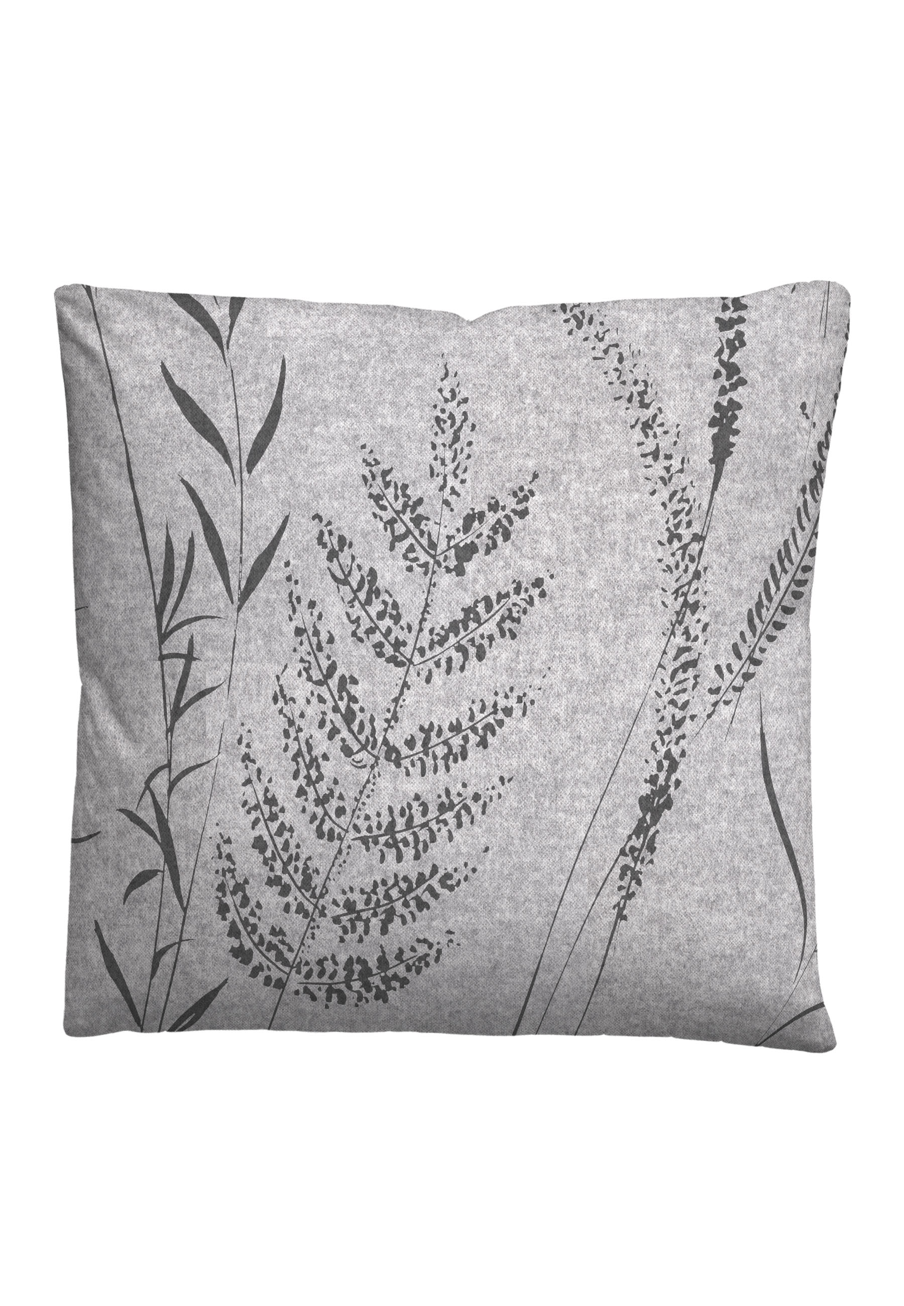 biberna Melange-Flanell-Bettwäsche ca. 155x220cm in Farbe Sturmgrau, Kissen, Kissenbezug, Pflegeleicht, Botanischer Druck, Stoffmuster