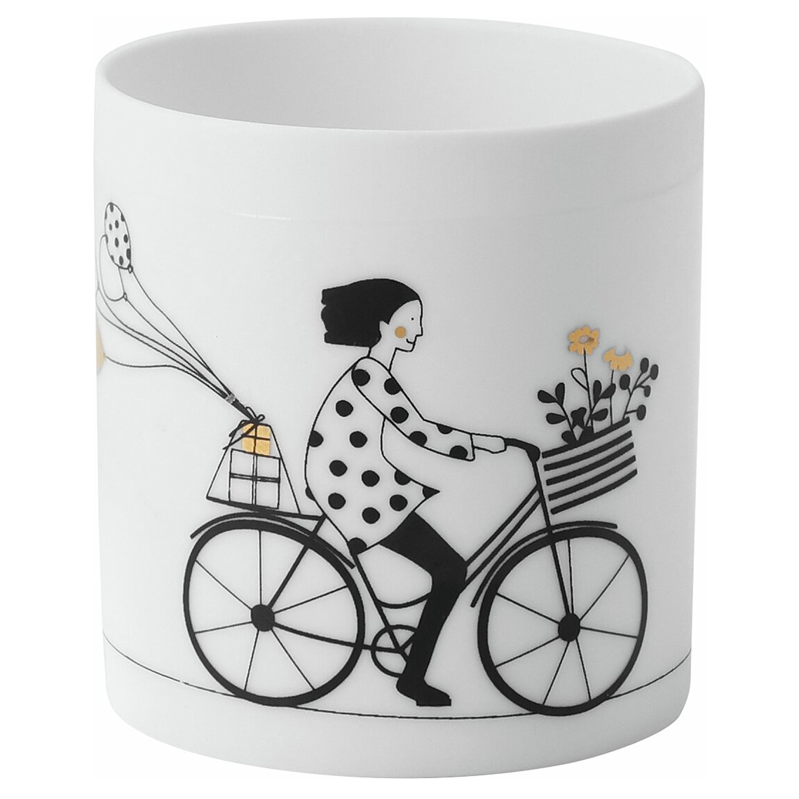 Räder Teelichhalter Radfahren in Farbe weiß, Fahrrad, Tasse, Illustration, Polka-Dots, Blumenkorb