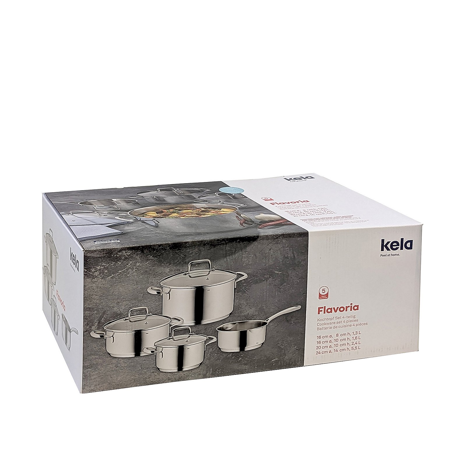 Kela Kochtopf-set FLAVORIA in Farbe Silber Glänzend, Kochtopf-Set, Stahl, Edelstahl, Großes Topfset, Pfannen-Set, Kochset, Topfset, Edelstahl, Stainless, Mehrteilige Pfannen