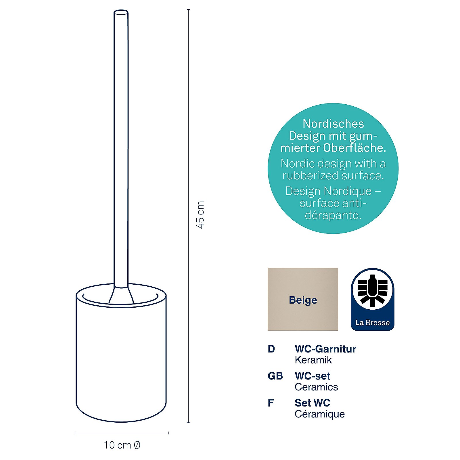 Kela WC-Garnitur Sana SANA in beige, Rauchrohr, Bürste, Gerät, Werkzeug