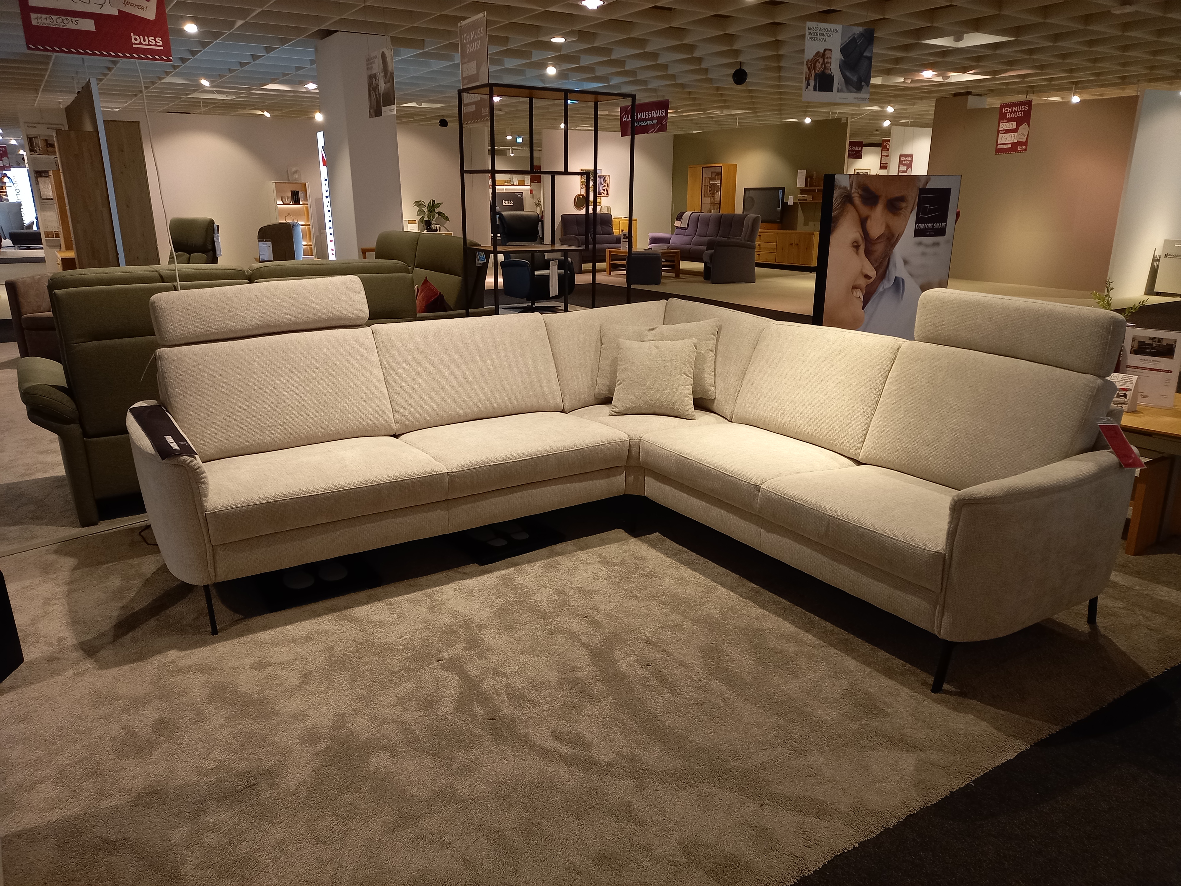Carina Polsterecke in Stoff Famous nature, Ecksofa, Wohnsofa, Stoff, Beige, Kissen