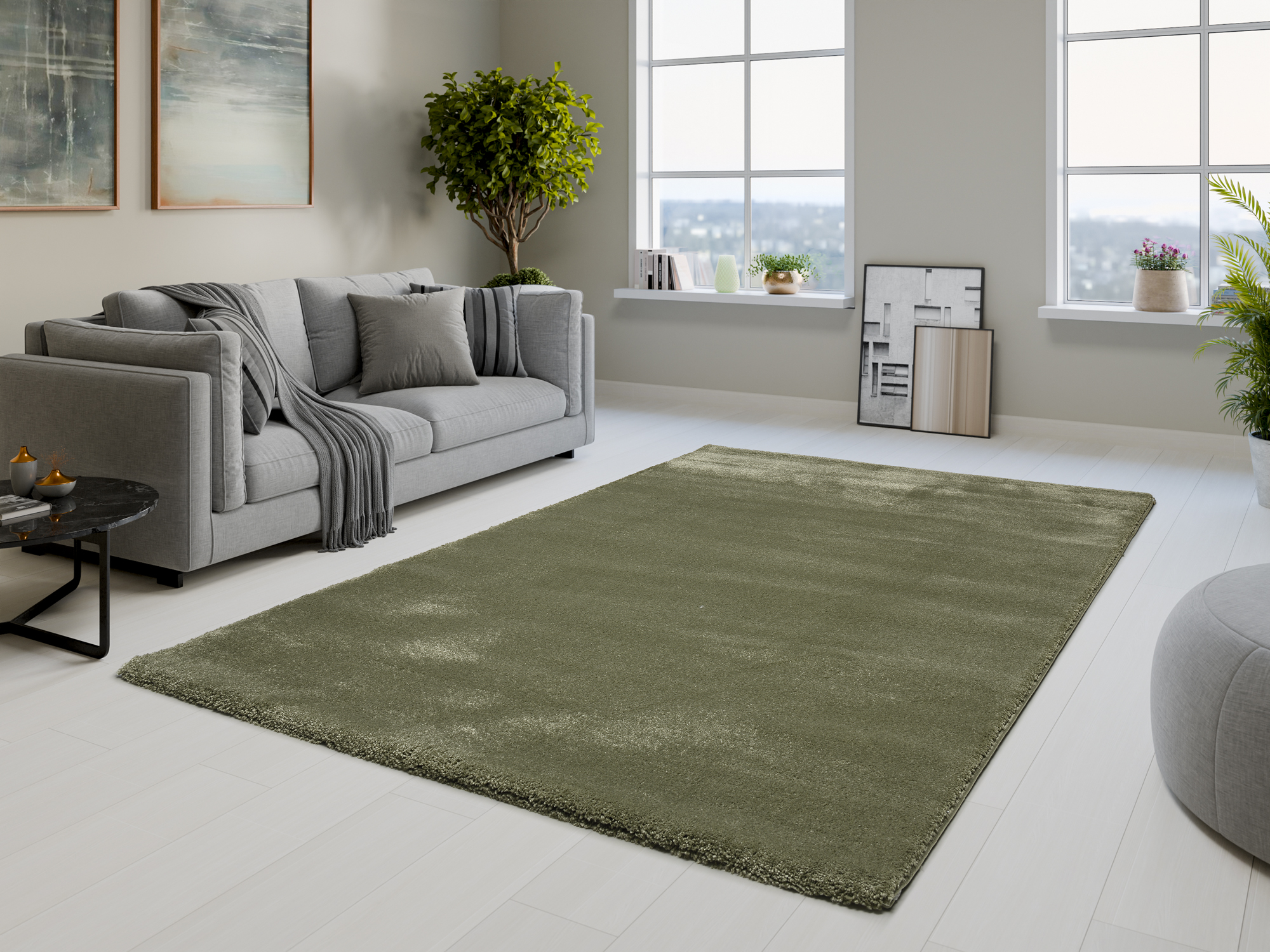 OCI Uni-Teppich PULSAR ca. 80x150cm in Farbe grün, Sofa, Wohnzimmer, Teppich, Grau, Raumdeko