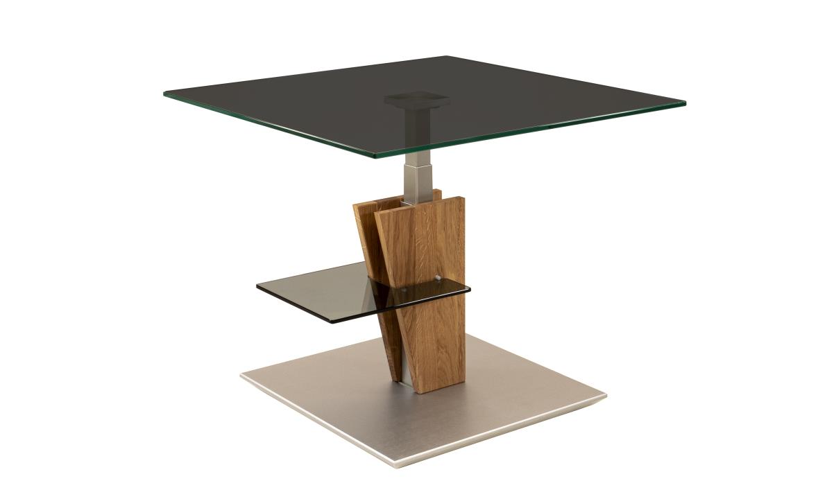 Vierhaus Couchtisch höhenverstellbar, ca. 70 x 70 x 47 - 65 cm in Wildeich geölt mit Parsolglasplatte