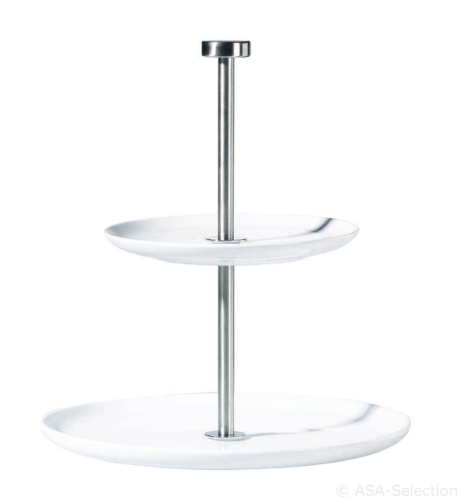 ASA Selection Etagere 2 stufig ATABLE in Farbe weiß glänzend, Tortenständer, Two-Tier, Porzellan, Edelstahl, Kuchenständer