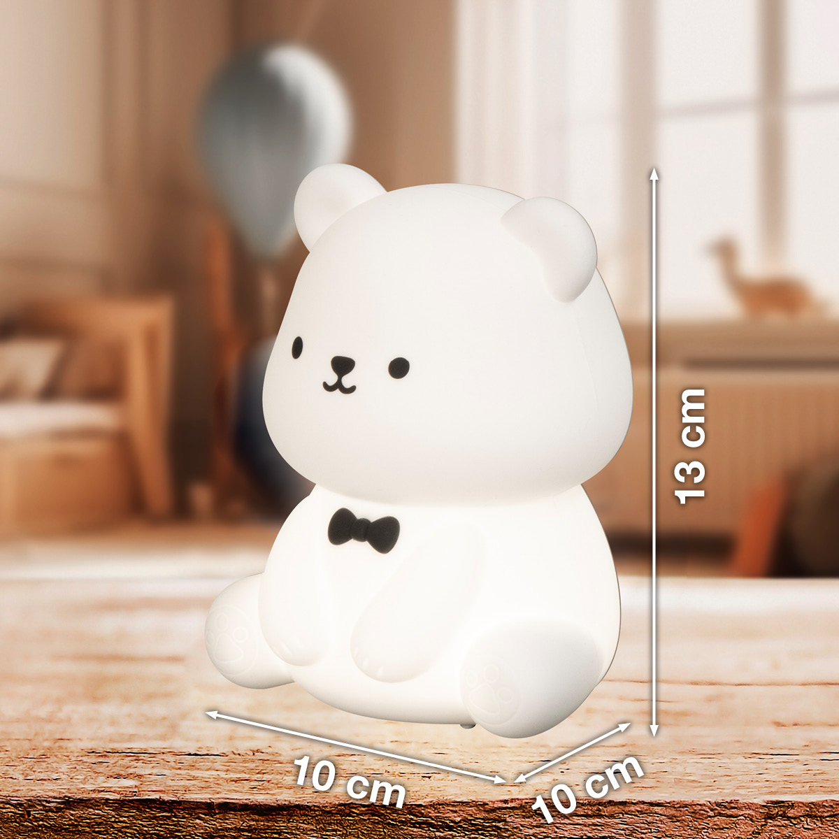 FH Lighting LED-Tischleuchte KARL in Silikon weiß, Schreibtischlampe, Lichtfigur, Kuscheltier, Bär, 14? cm